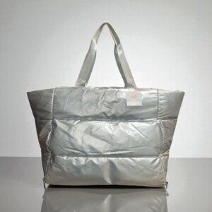 Pink Turtle Tote Silver Nylon Quilted Shoulder Shopper Carryall Travel Bag Vacay